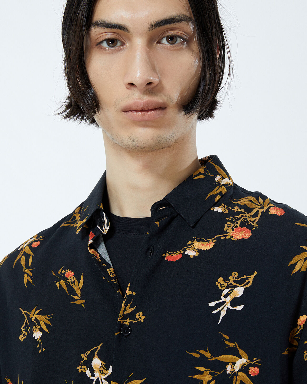 The Kooples H BLACK printed black shirt with classic collar