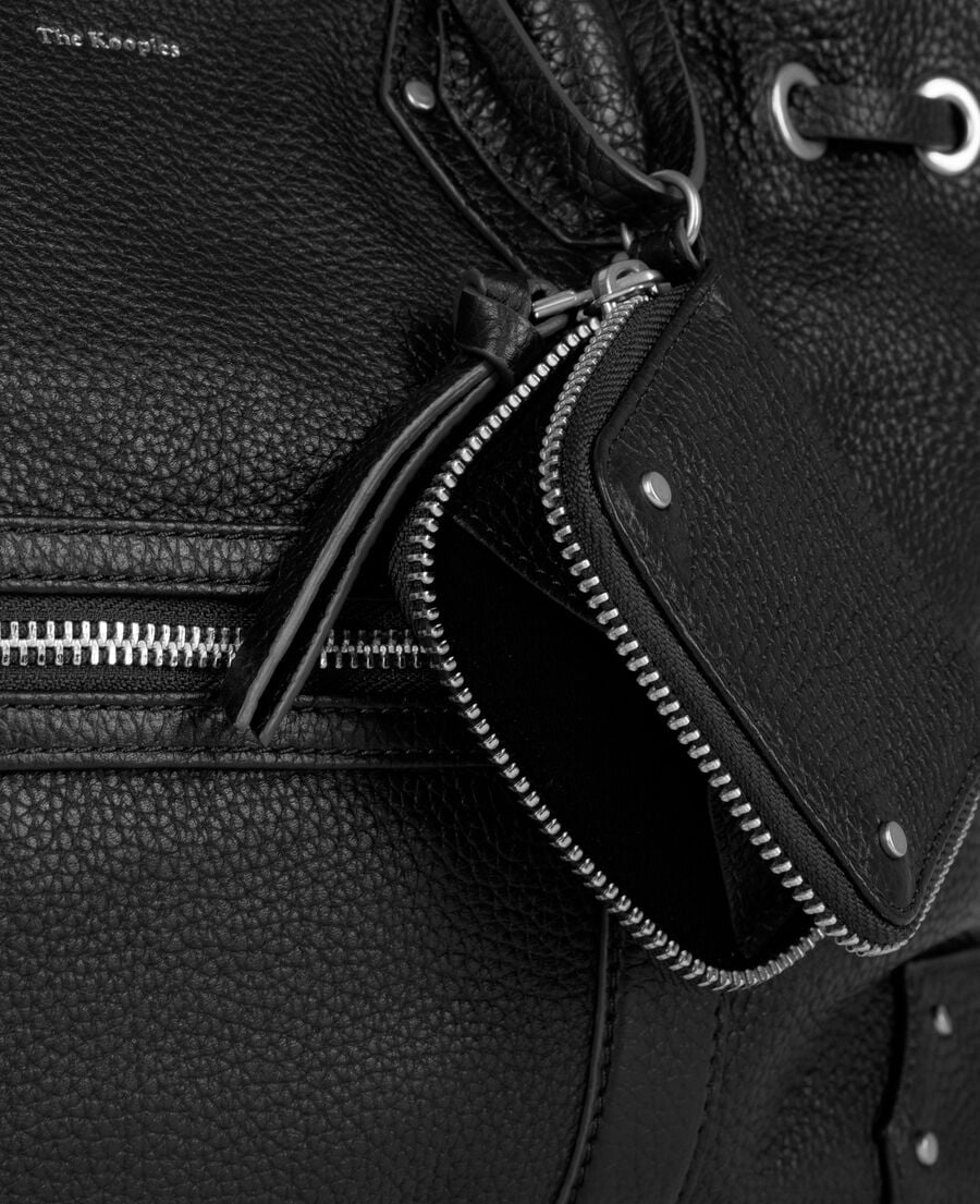 The Kooples WOMEN BLACK gathered tote bag in black grained leather