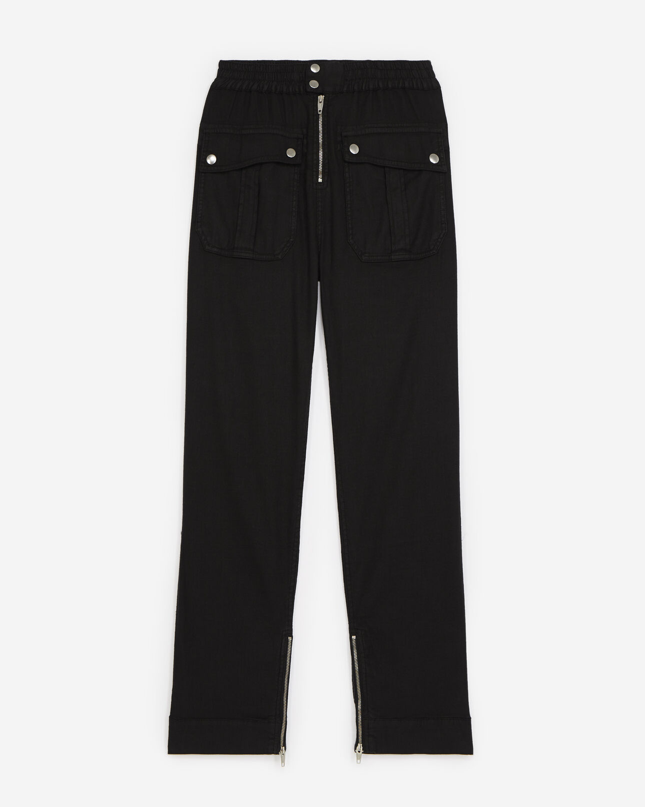 The Kooples DAMEN BLACK cargohose schwarz stretch-leinen