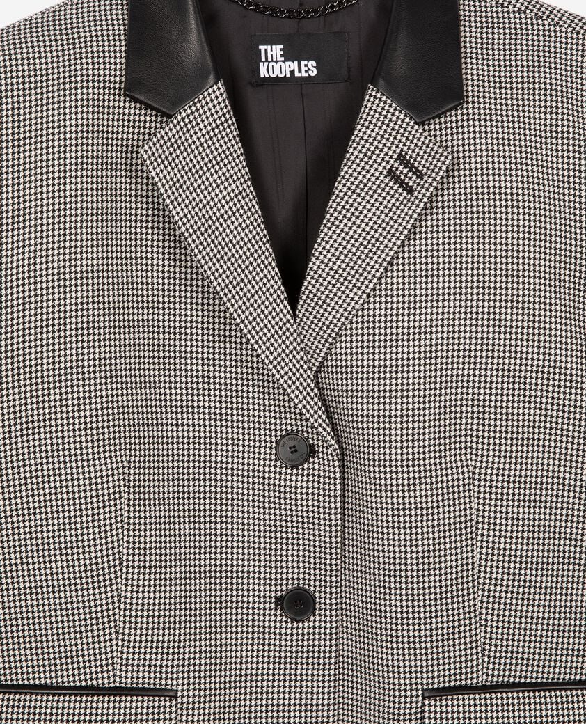 The Kooples WOMEN BLACK GREY short black and white houndstooth tailored jacket