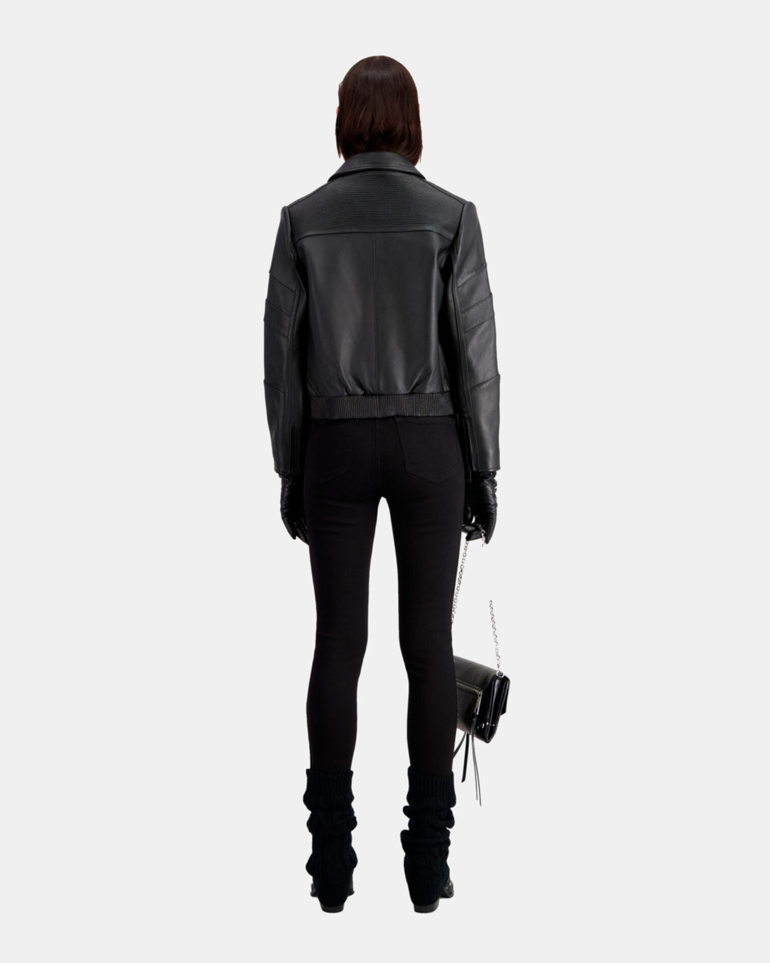 Blouson biker en cuir noir, BLACK, hi-res image number null