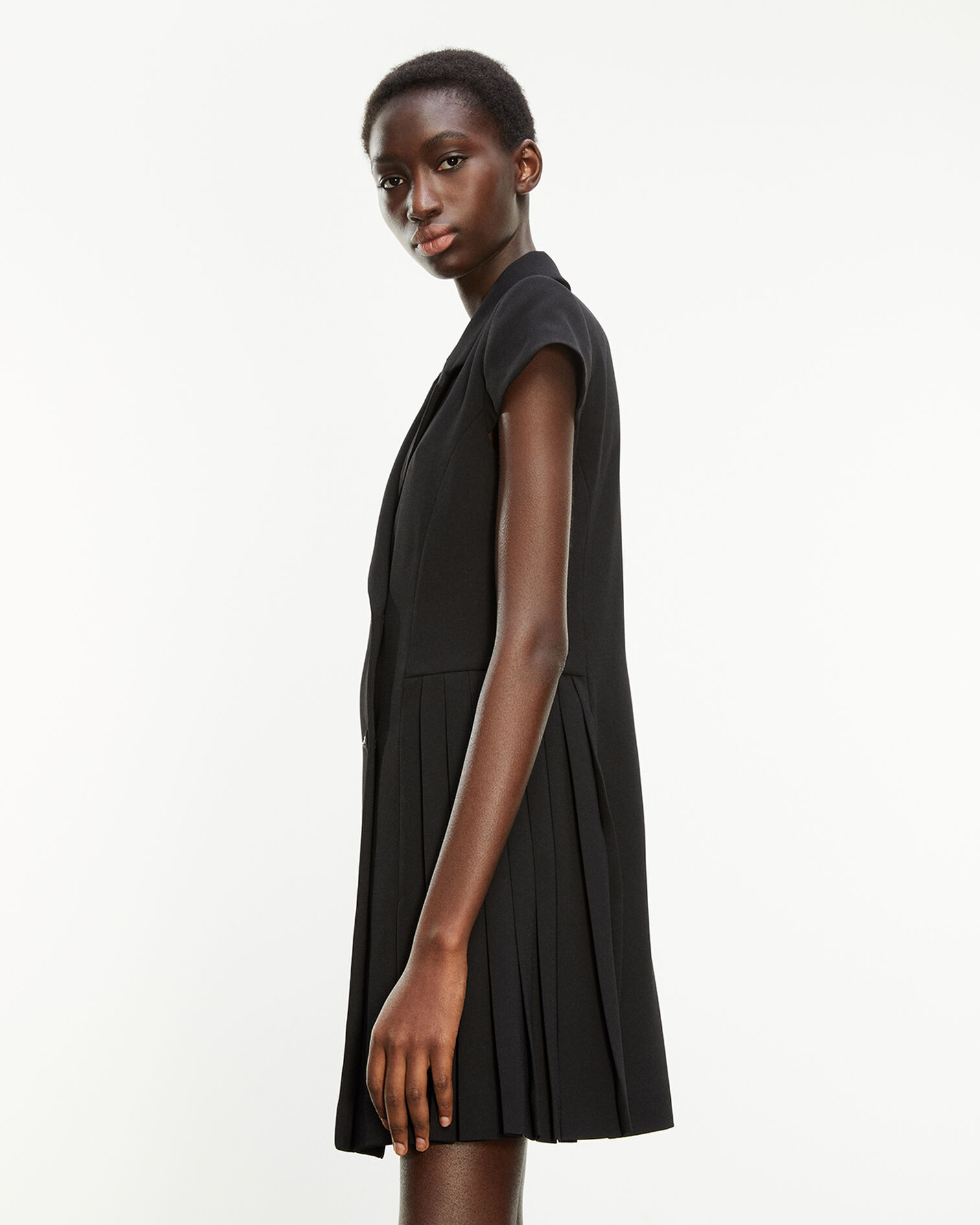 Sleeveless short black dress with buttons, BLACK, hi-res image number null