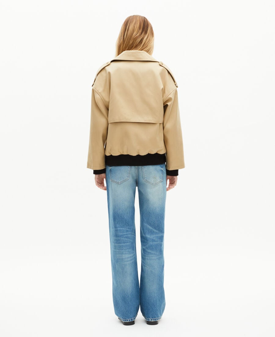 The Kooples DAMEN LIGHT BEIGE kurzer trenchcoat aus beigefarbener baumwolle