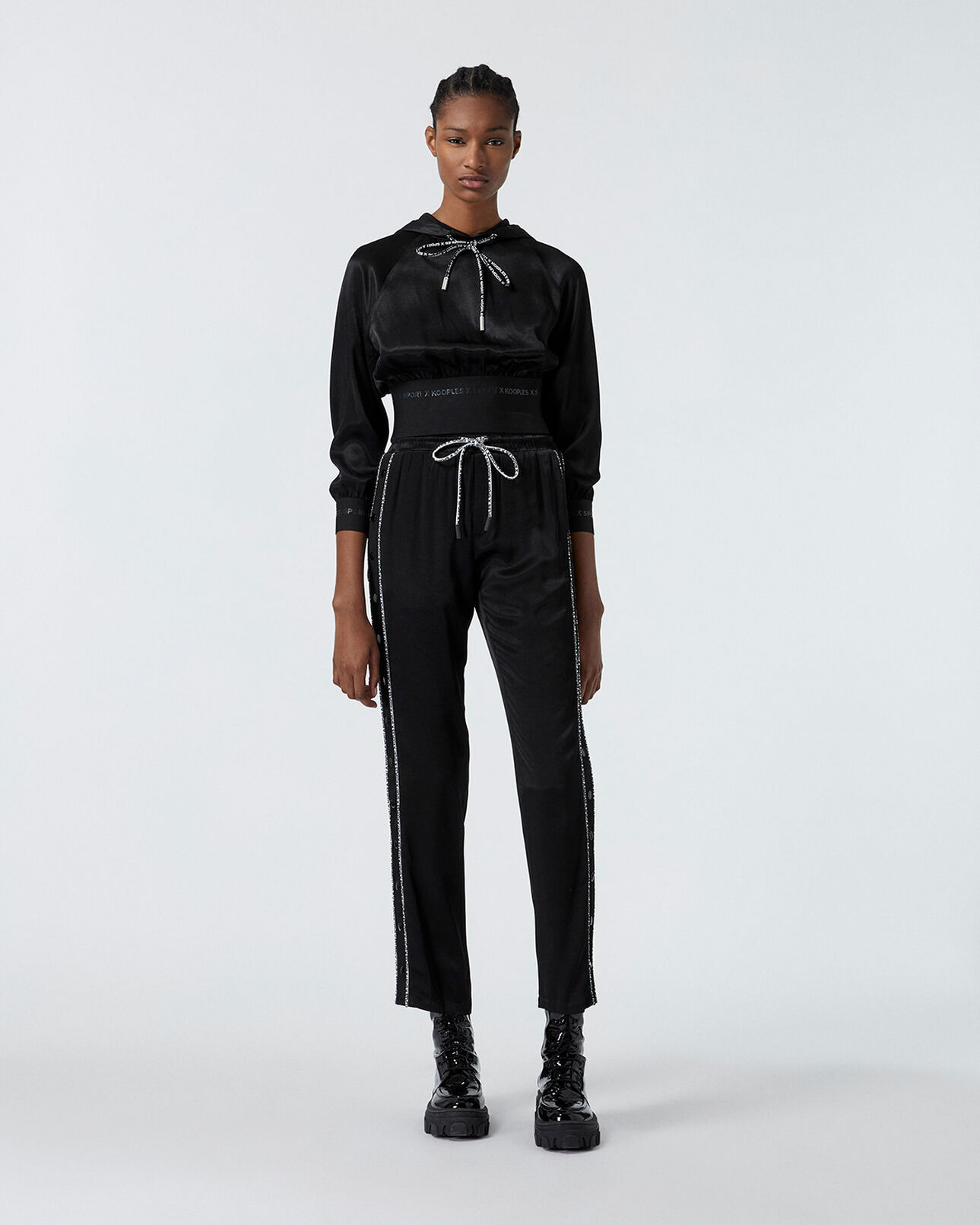 The Kooples WOMEN BLACK black hoodie with elastic logo band