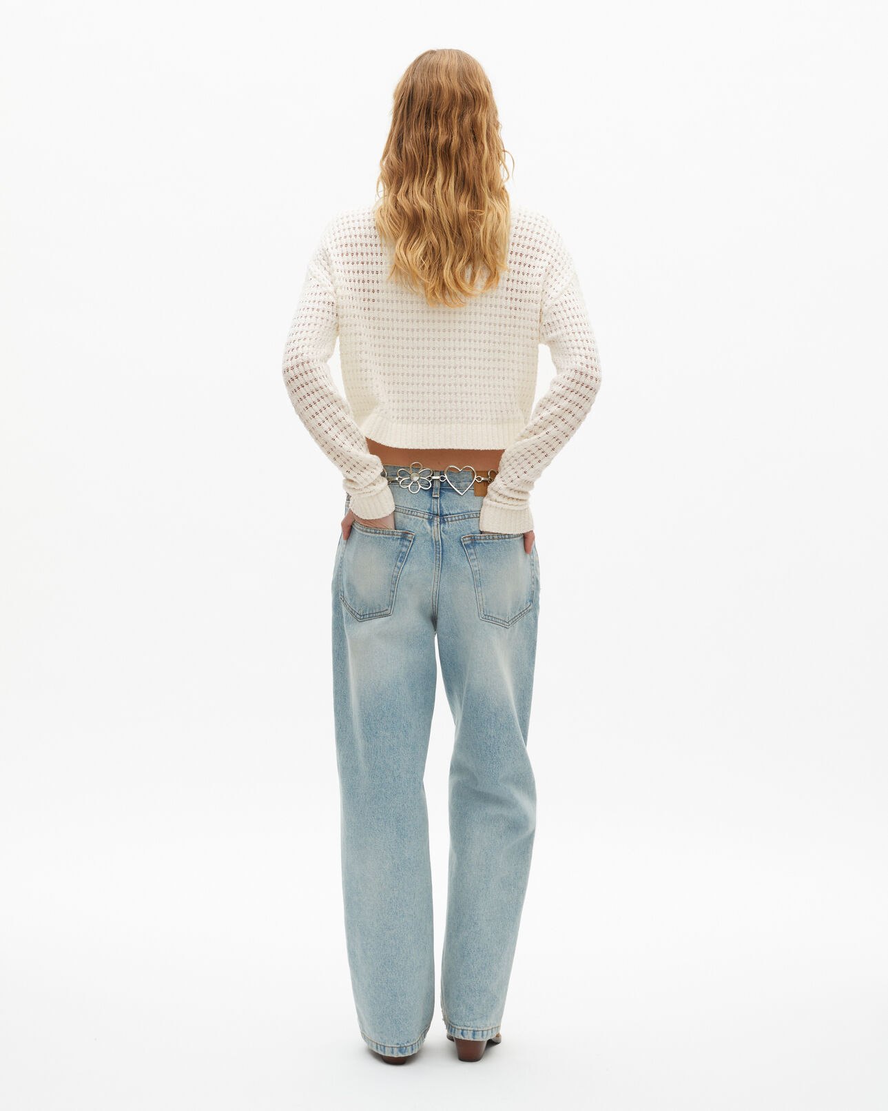 The Kooples DAMEN ECRU kurzer pullover mit lochmuster aus ecrufarbenem baumwollgemisch