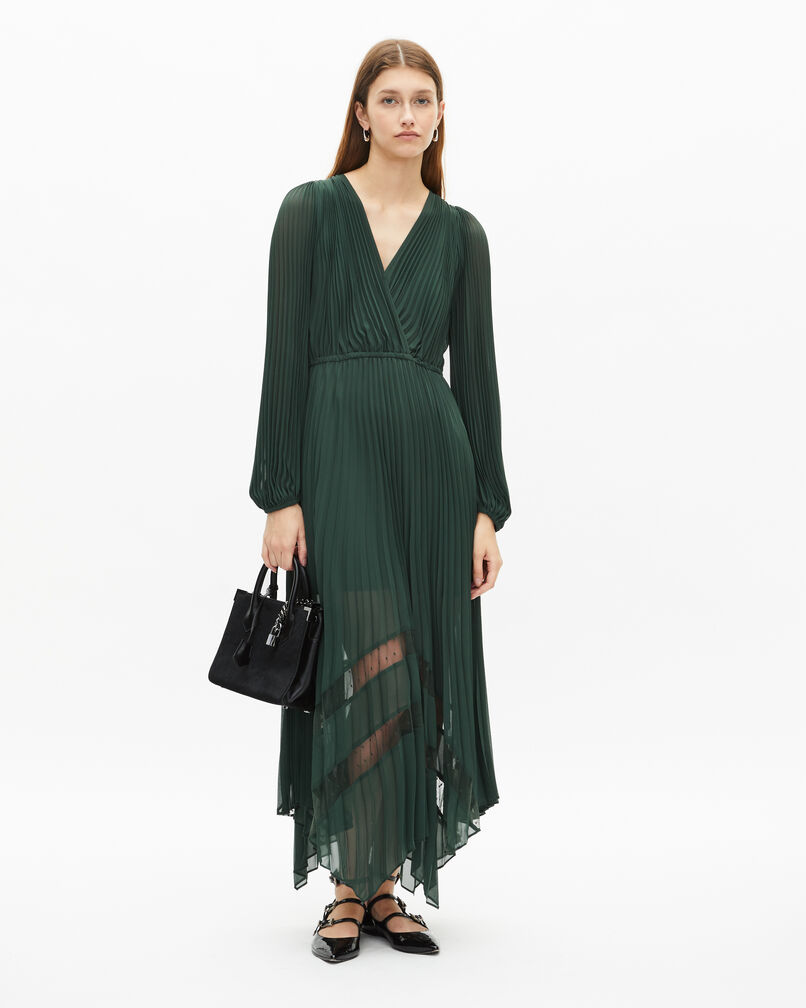 The Kooples WOMEN WOOD KAKI green pleated long dress