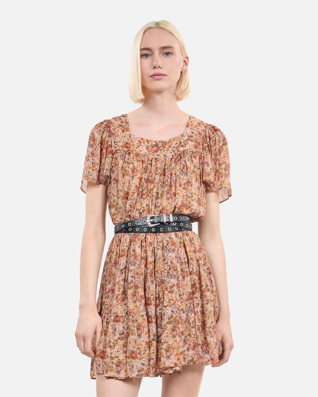 The Kooples FEMME CAMEL / BROWN robe courte imprimé fleuri