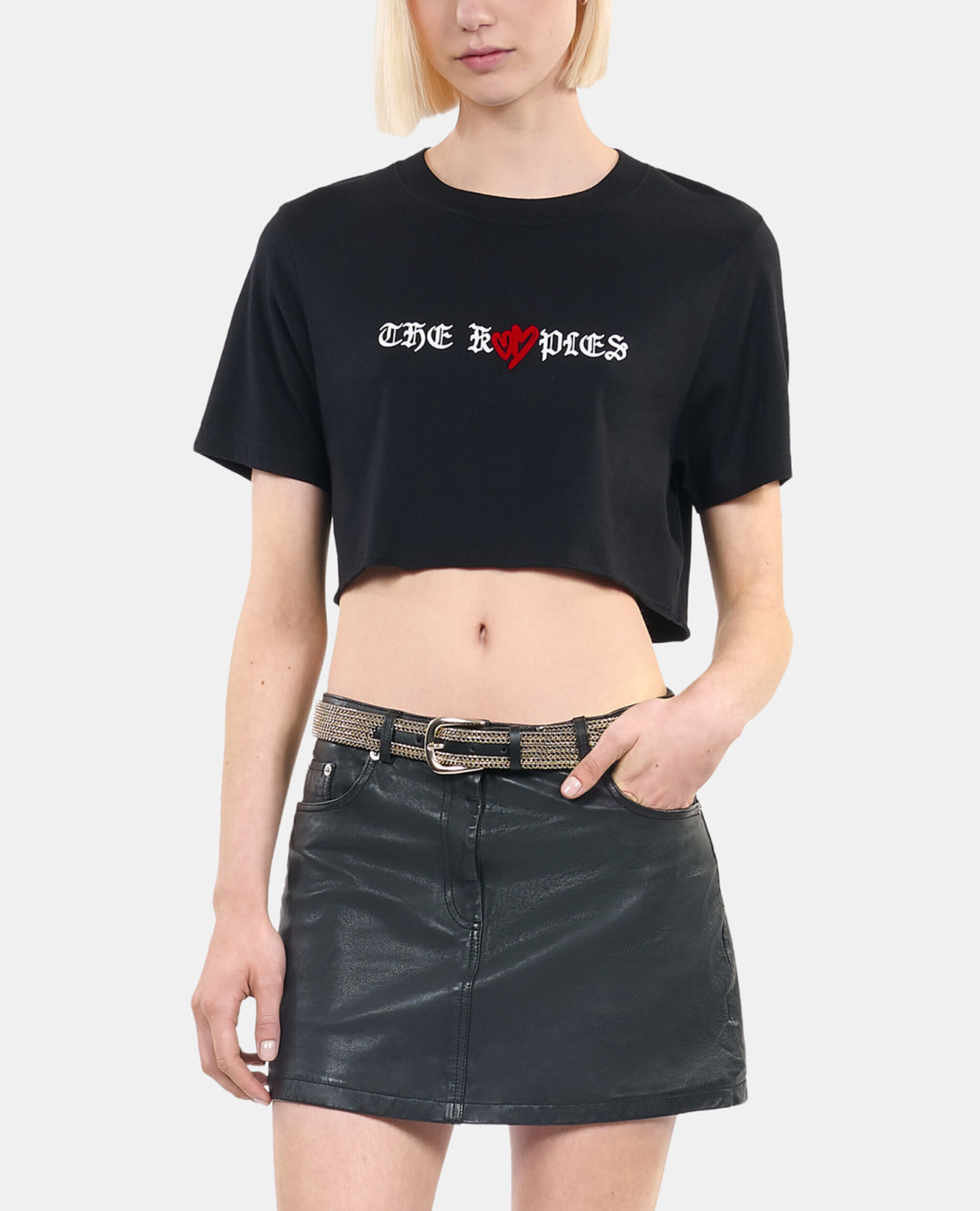 Camiseta negra con serigrafía Twin hearts, BLACK, hi-res image number null