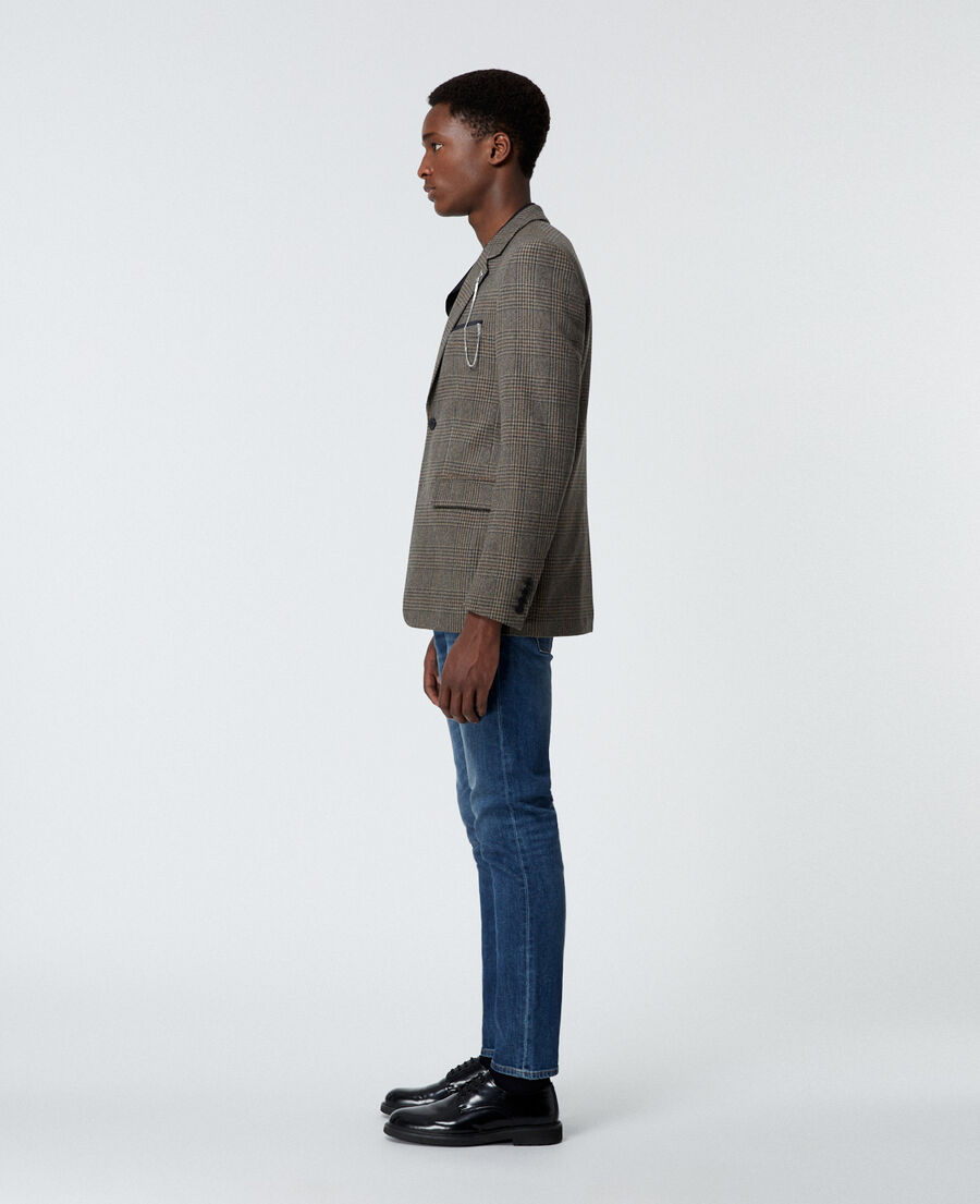 brown formal jacket in wool with check motif