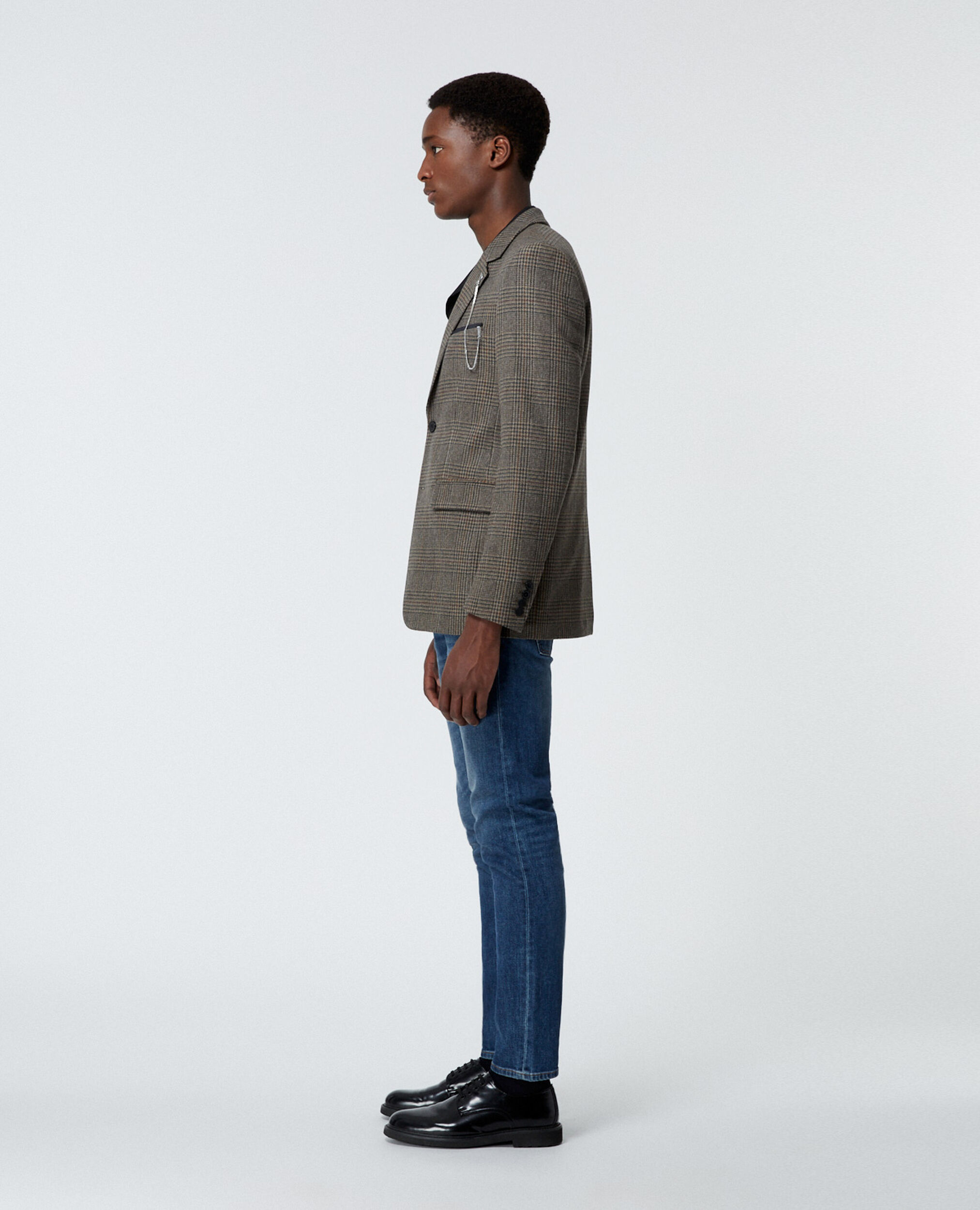 Brown formal jacket in wool with check motif, BEIGE-BROWN, hi-res image number null