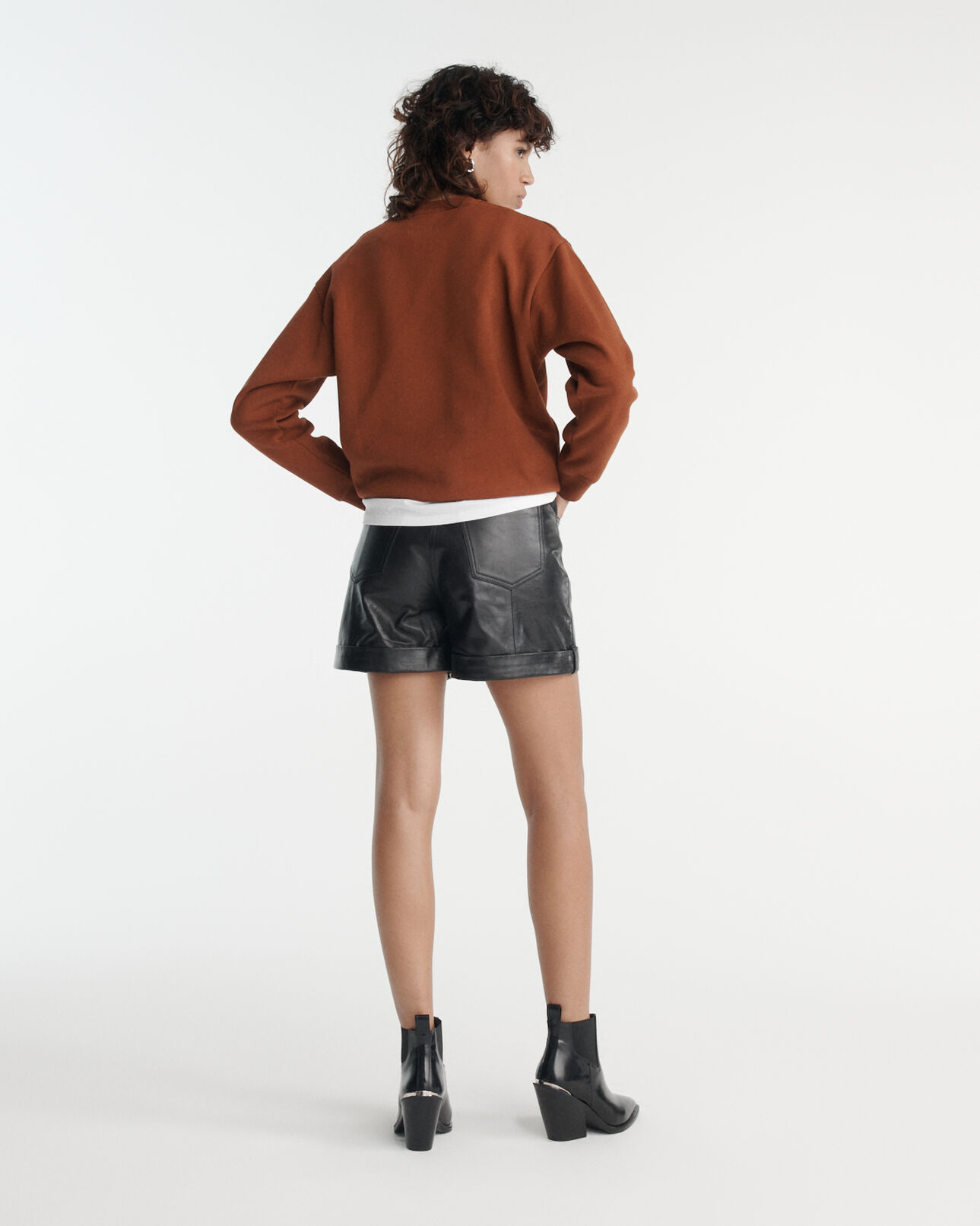 The Kooples WOMEN ROUILLE sweatshirt in rust fleece with embroidery