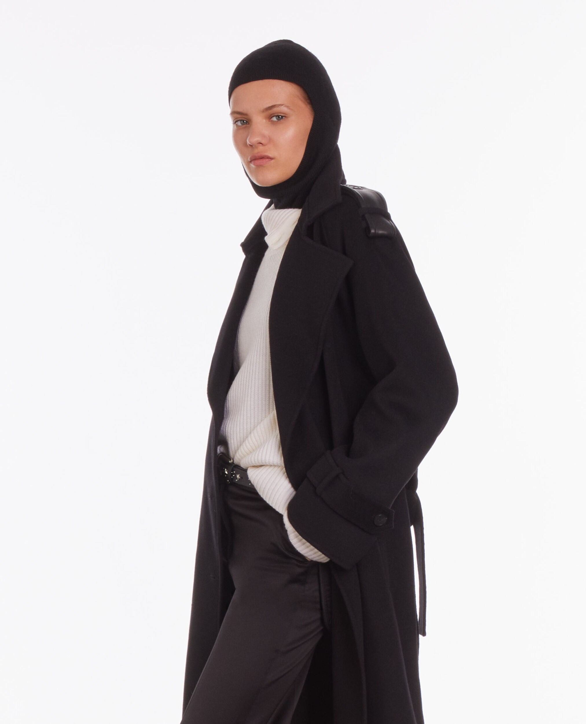 Long black coat in wool blend | The Kooples - UK