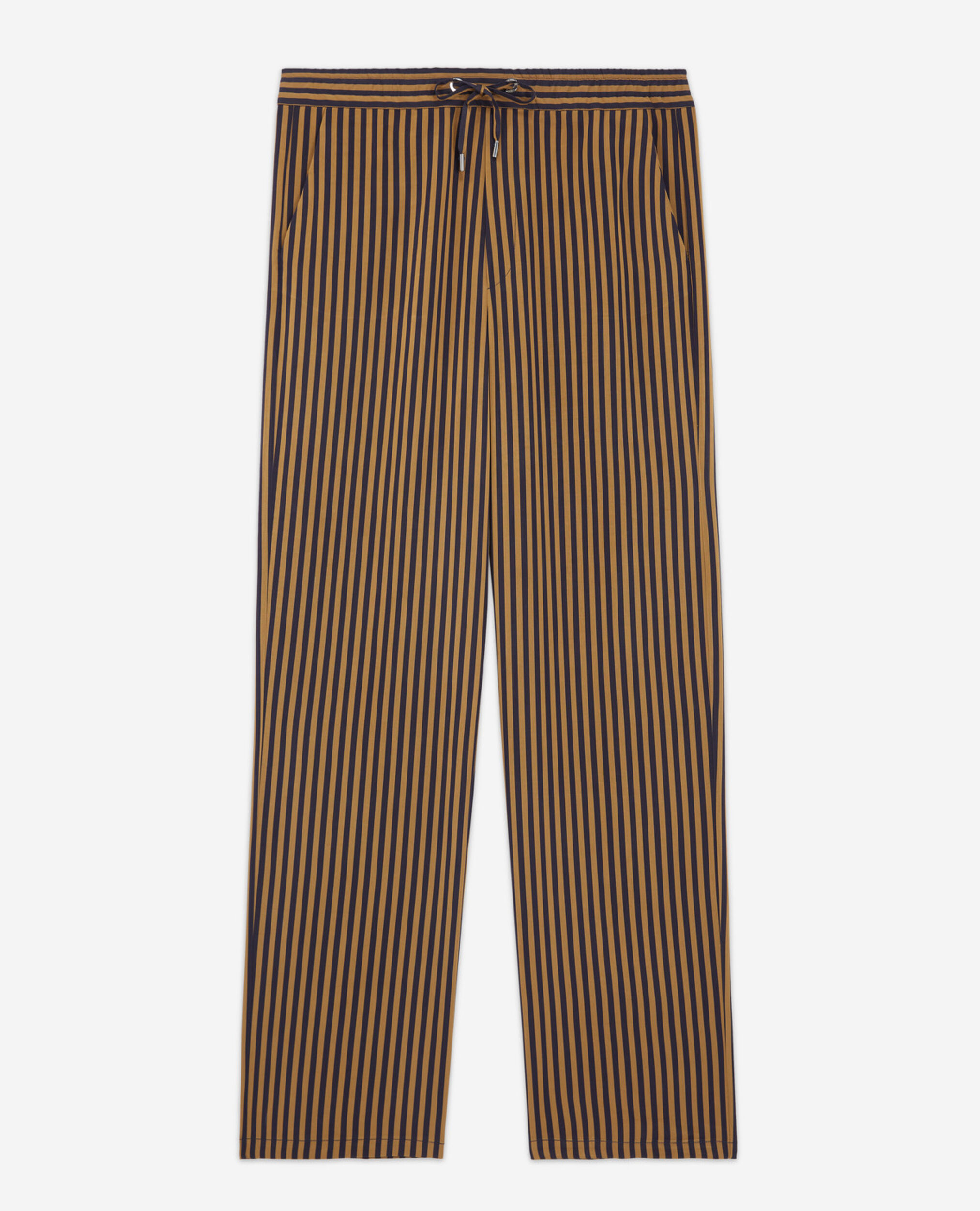 Flowing straight-cut striped blue pants, NAVY / BROWN, hi-res image number null