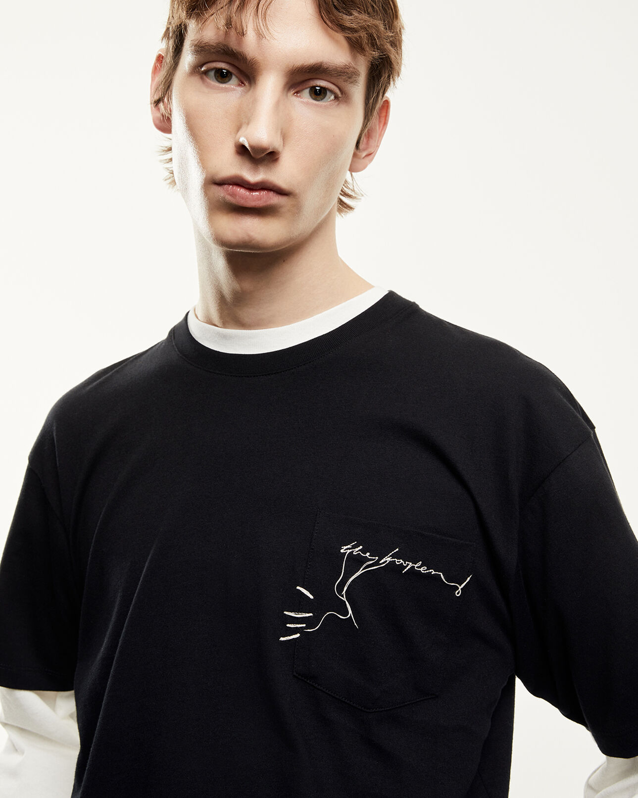 The Kooples MEN BLACK black t-shirt in cotton with breast pocket