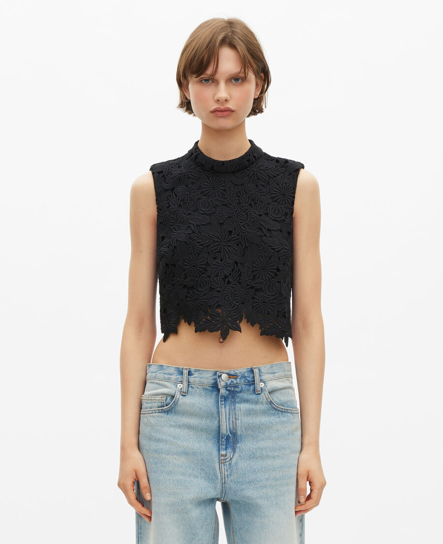 The Kooples WOMEN BLACK black lace crop top