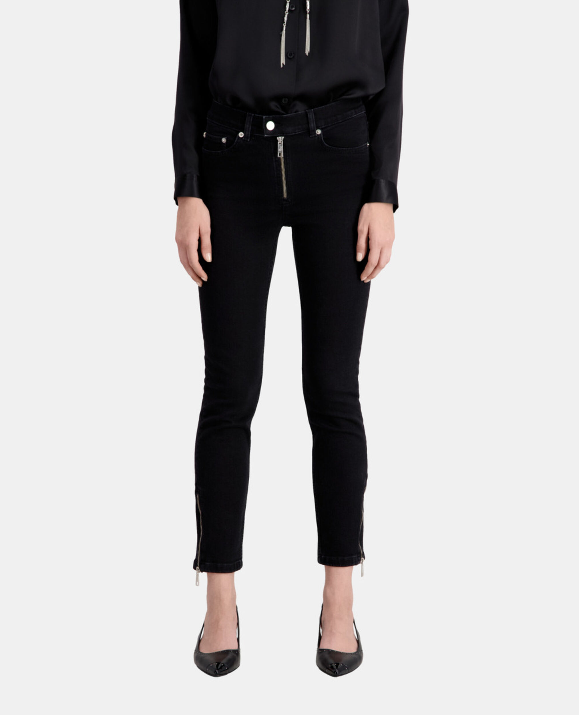 Schwarze Jeans in Slim-Fit mit Reißverschluss, BLACK WASHED, hi-res image number null