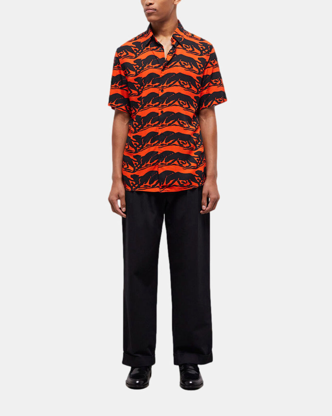 The Kooples MEN BLACK - RED panther print casual shirt