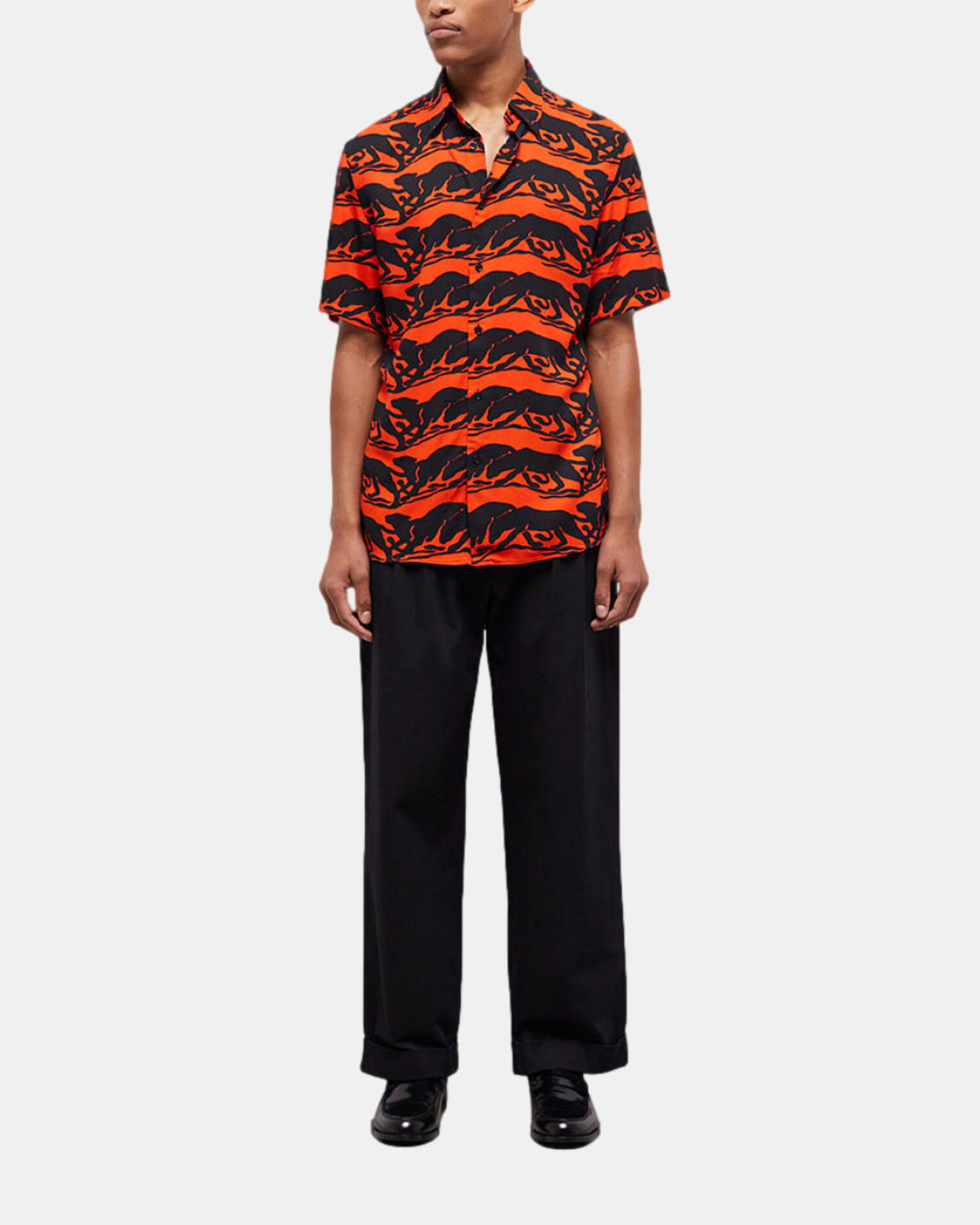 Panther print casual shirt, BLACK - RED, hi-res image number null