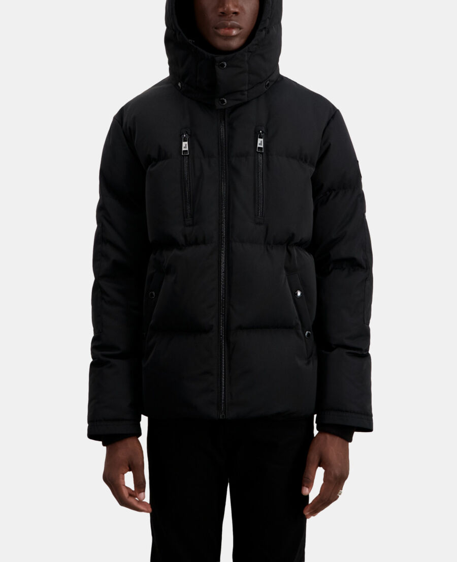 black hooded puffer jacket