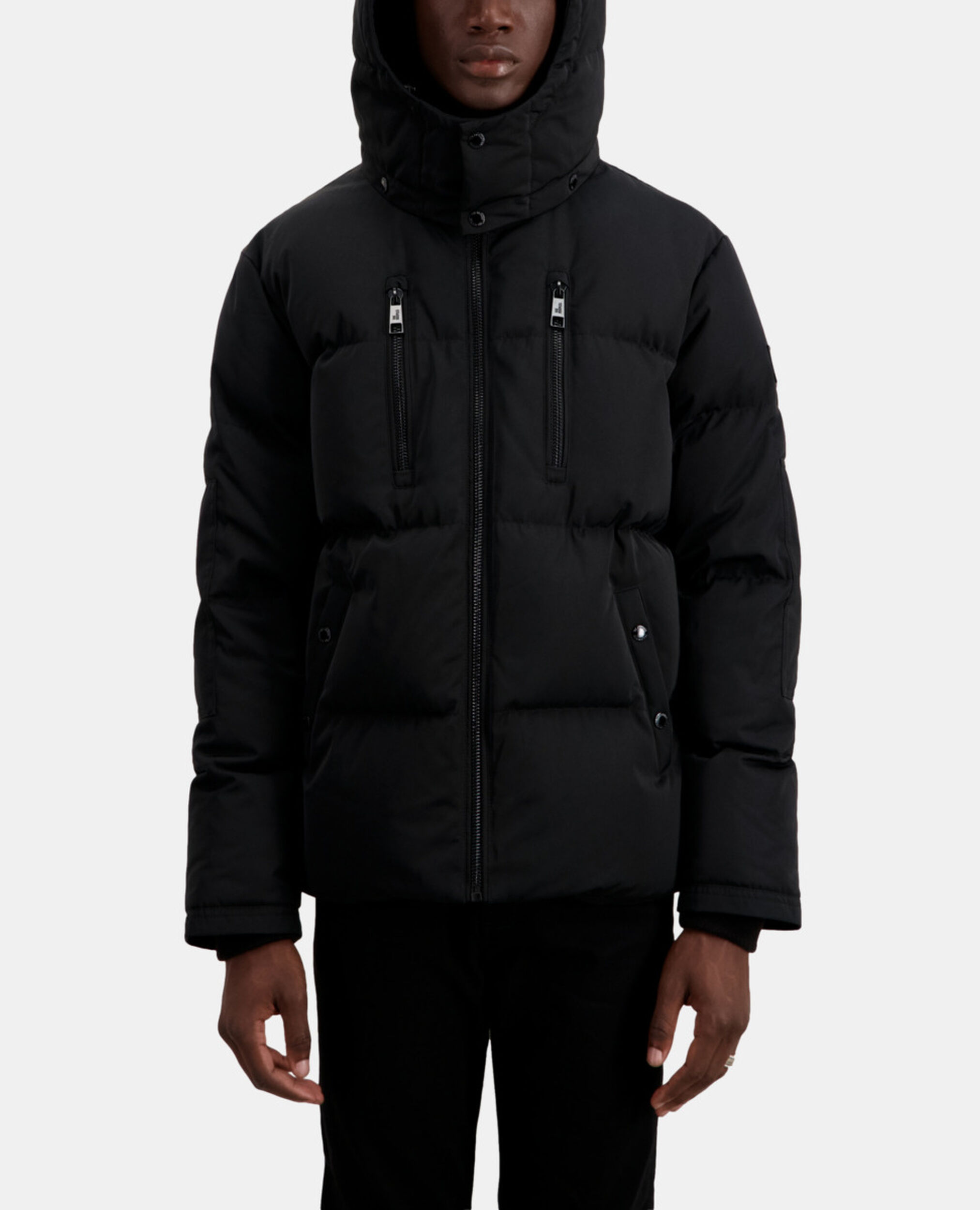 Black hooded puffer jacket, BLACK, hi-res image number null