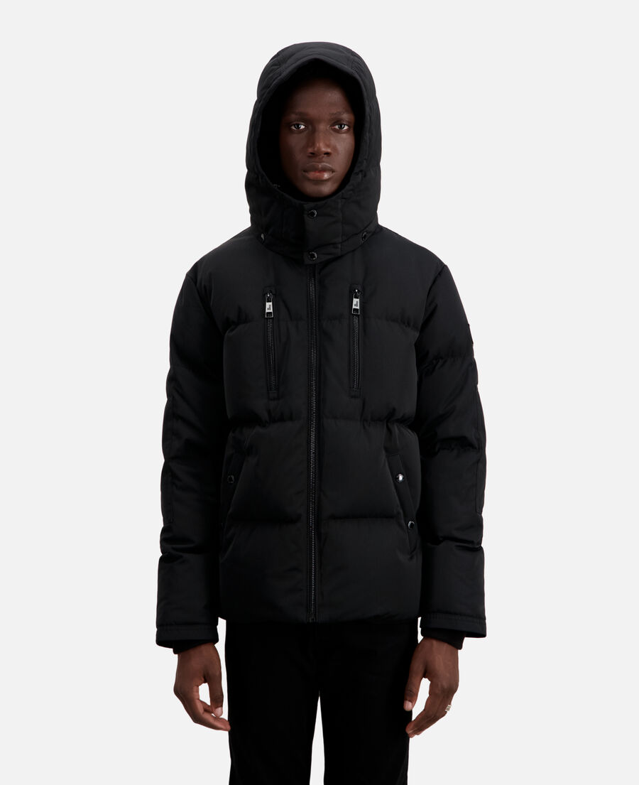 black hooded puffer jacket