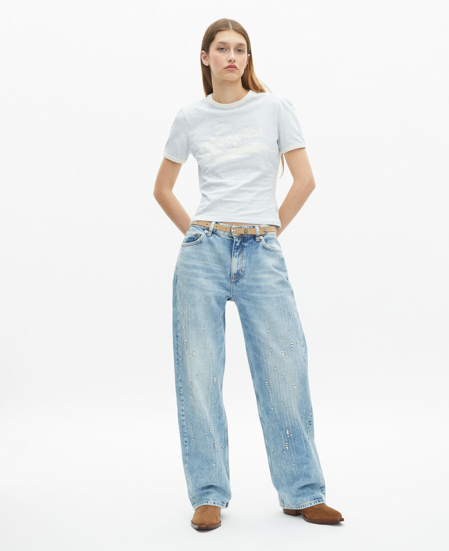 The Kooples F BABY BLUE wide jeans with light blue rhinestones