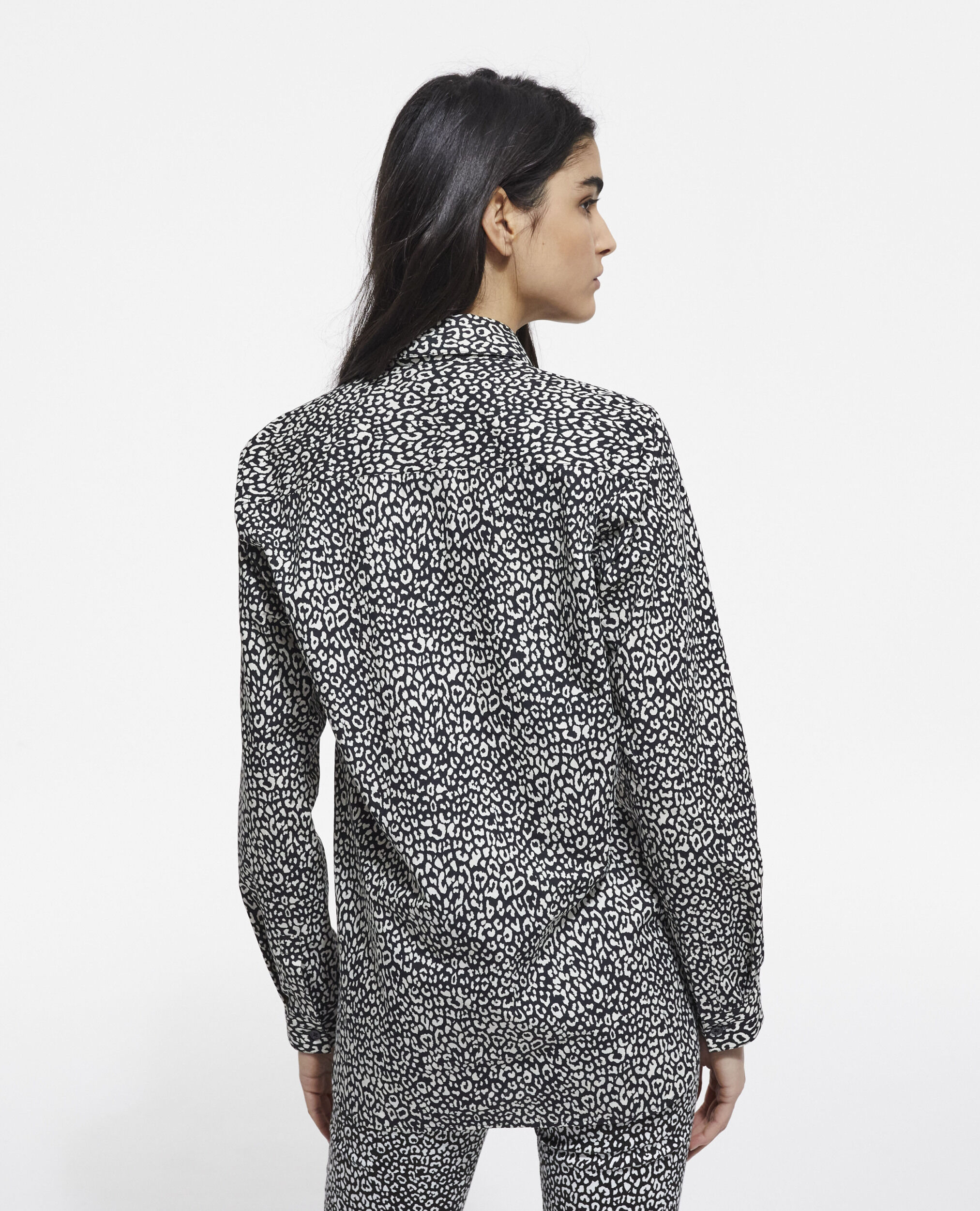 Black leopard-print shirt, BLACK WHITE, hi-res image number null