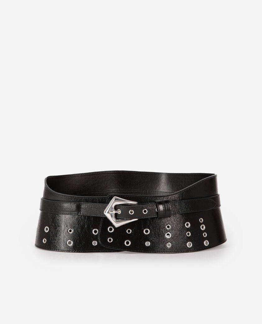The Kooples WOMEN BLACK black leather corset belt with eyelets