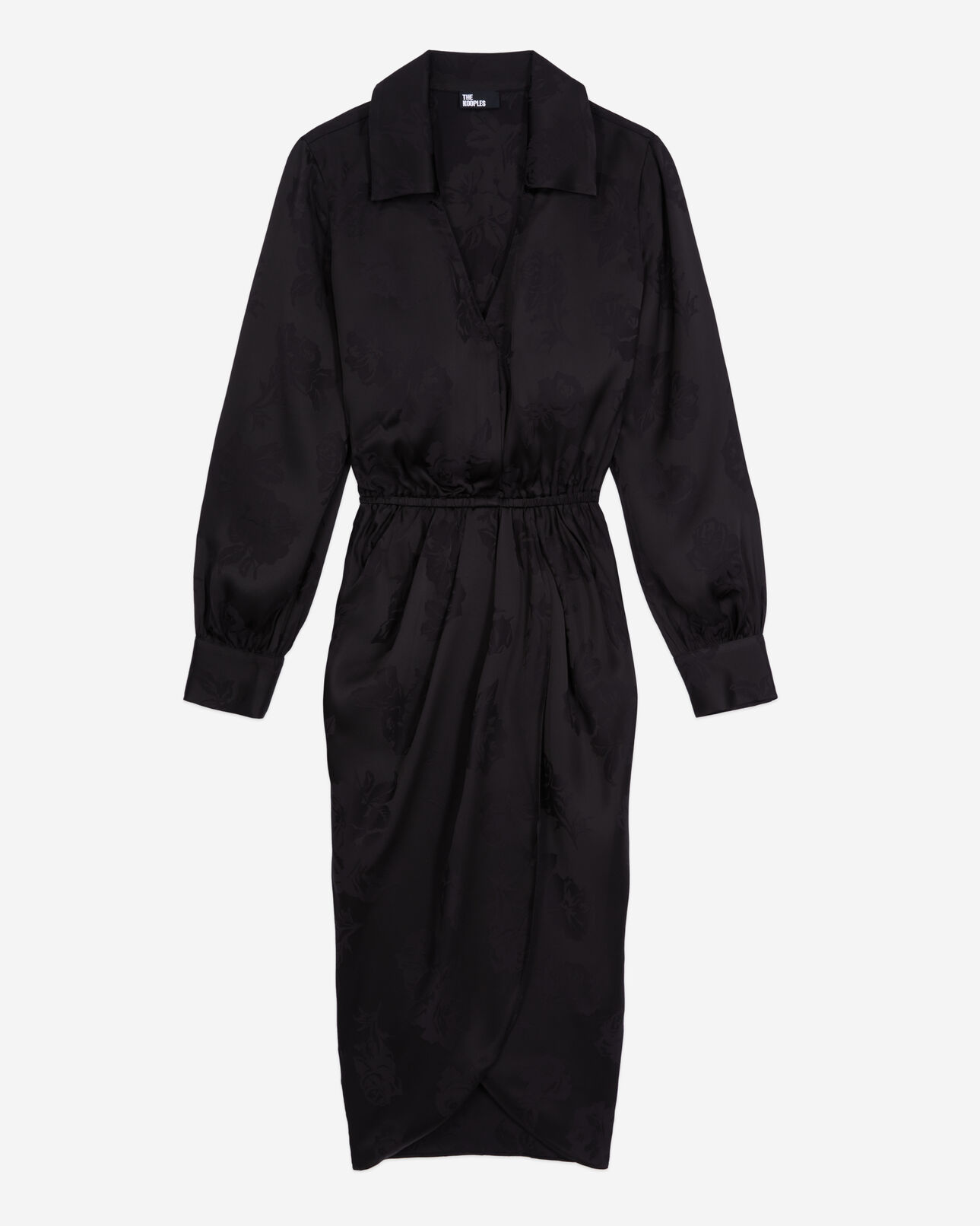 The Kooples DAMEN BLACK halblanges schwarzes kleid mit blumenmotiv