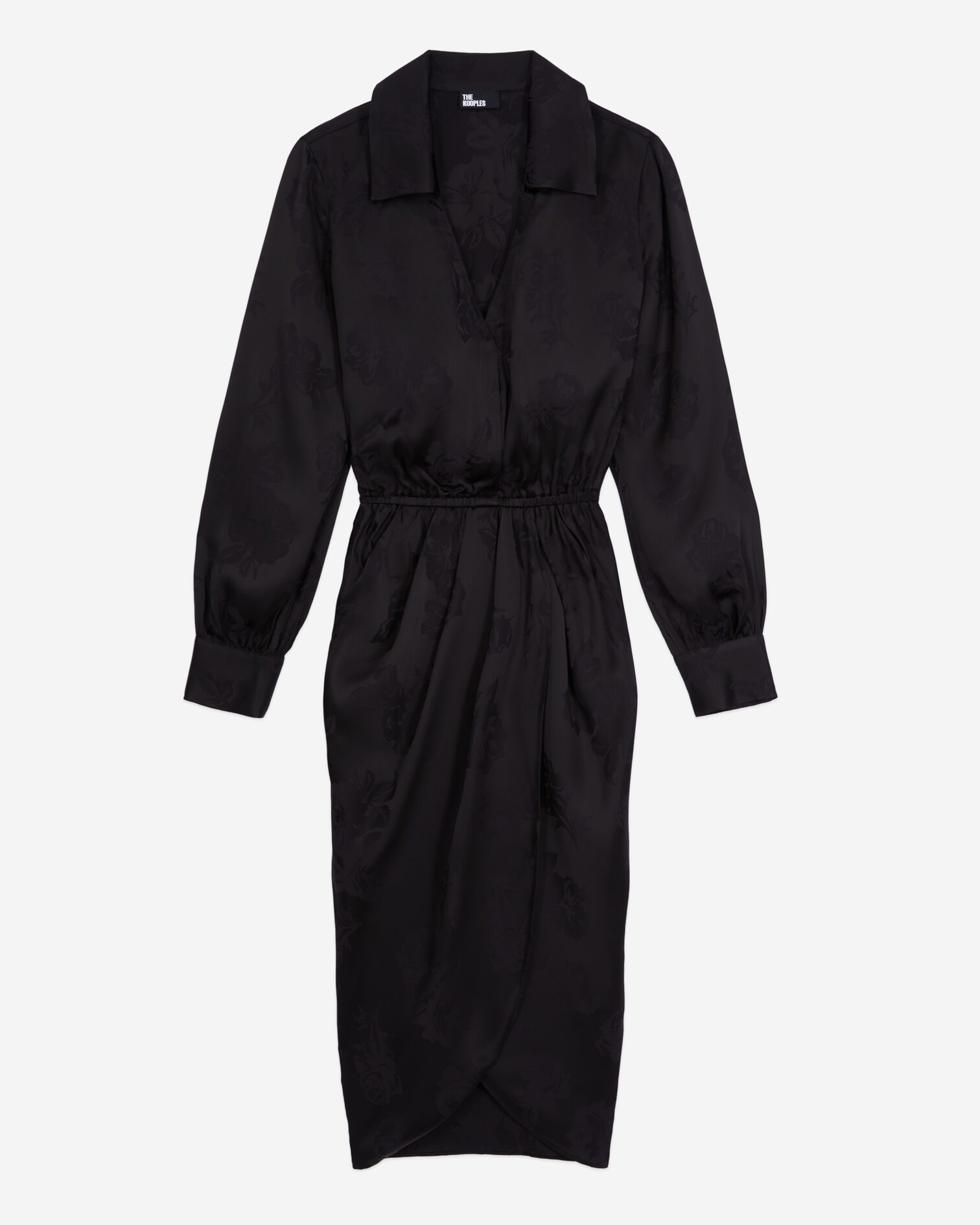 Halblanges schwarzes Kleid mit Blumenmotiv, BLACK, hi-res image number null