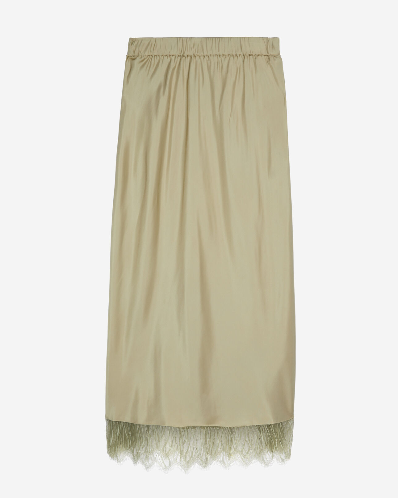 The Kooples WOMEN KAKI GREY long light green skirt with lace