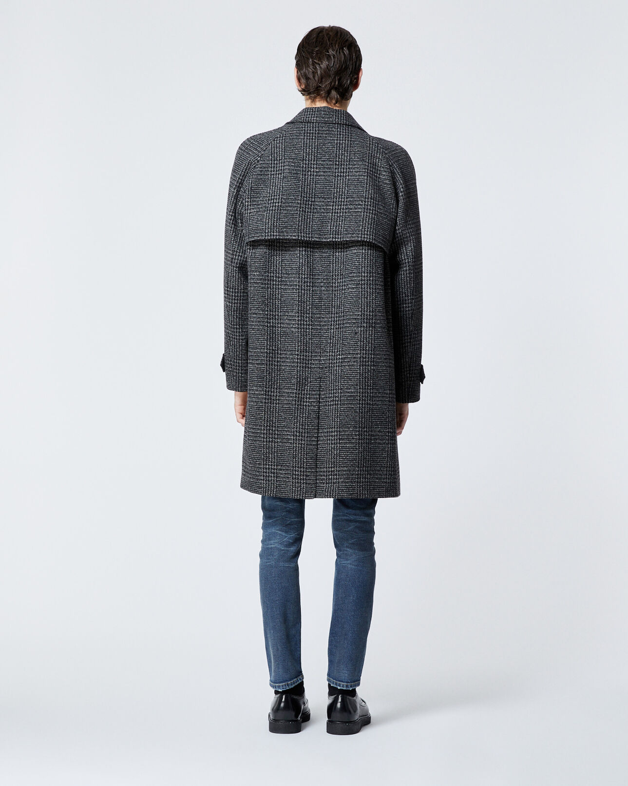 The Kooples HOMME BLACK GREY manteau laine gris foncé à carreaux