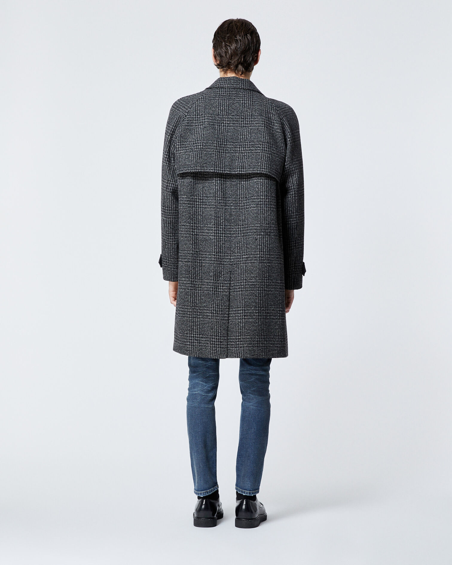 Manteau laine gris foncé à carreaux, BLACK GREY, hi-res image number null