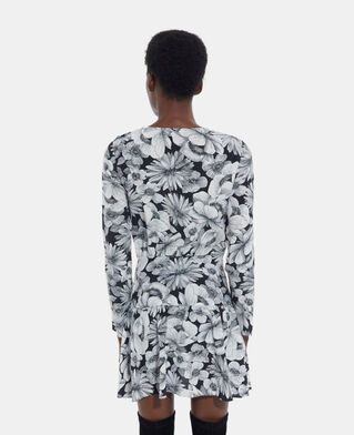 The Kooples WOMEN BLACK WHITE short floral silk dress