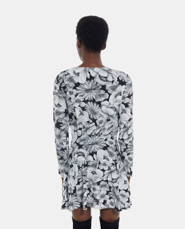 The Kooples FEMME BLACK WHITE robe courte en soie fleurie