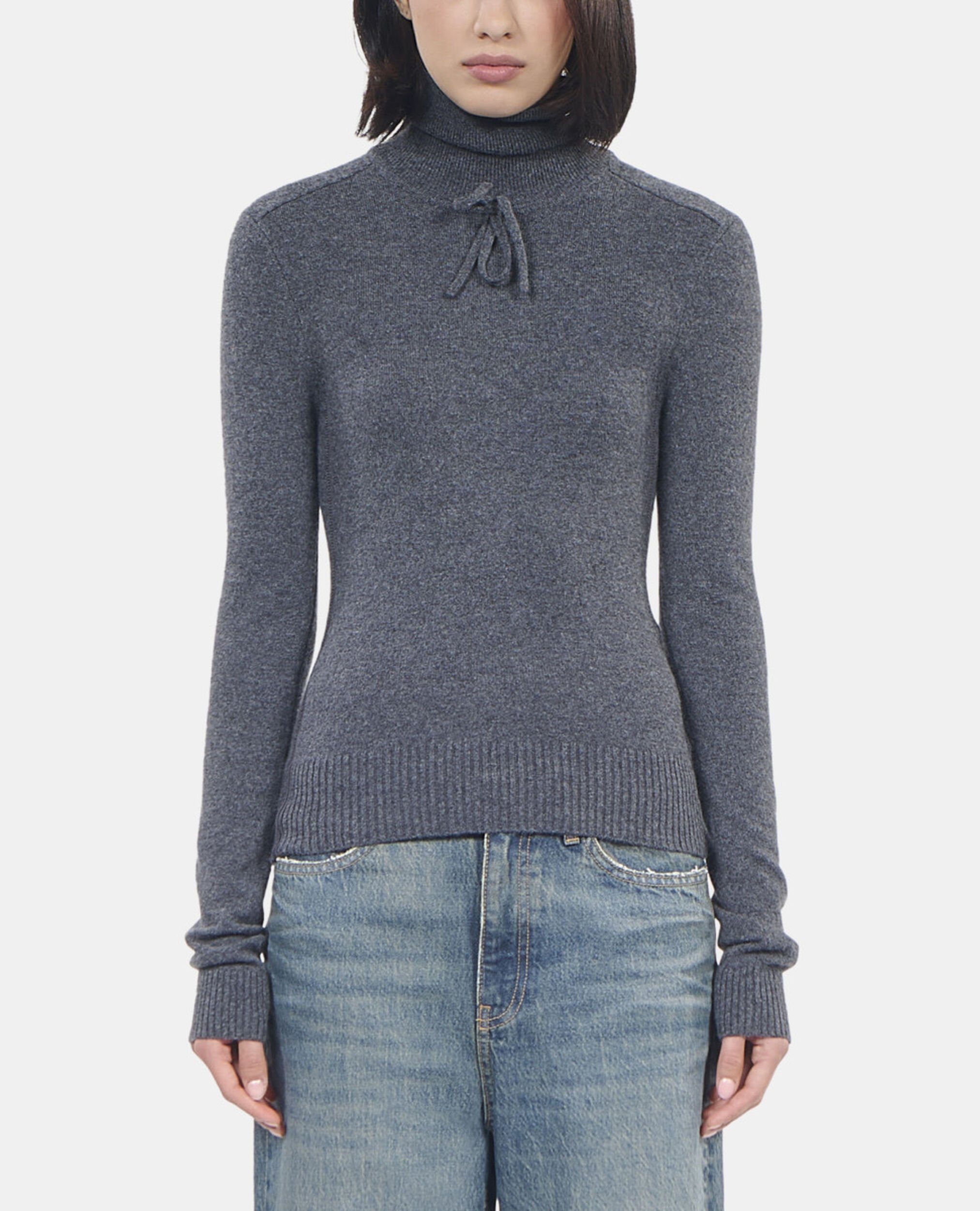 Grey cashmere sweater, ANTHRACITE MELANGE, hi-res image number null