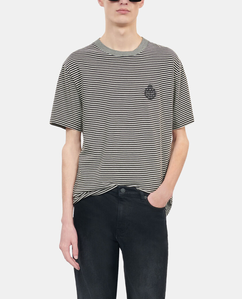 The Kooples HOMME BLACK / WHITE t-shirt blason &agrave; rayures 