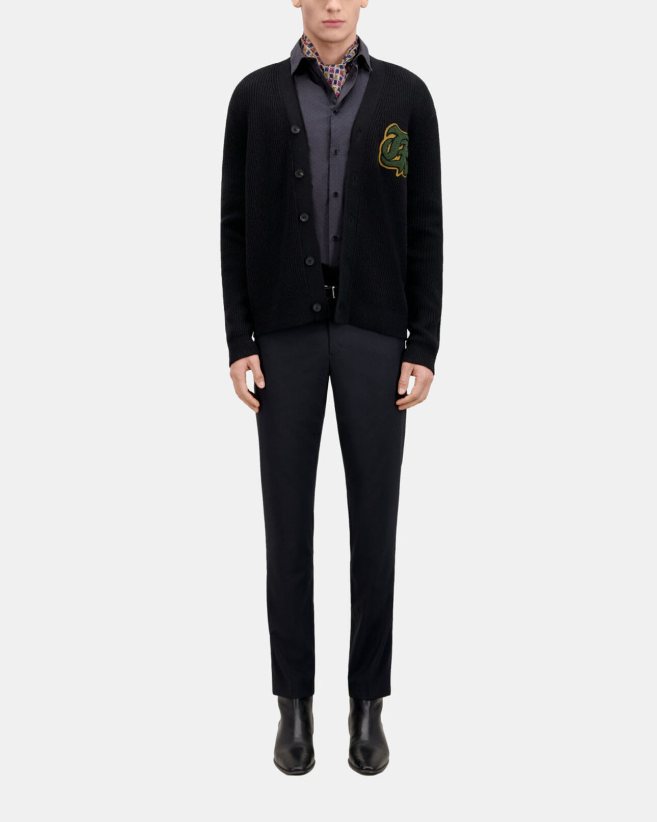 The Kooples HOMME BLACK cardigan en laine côtelée mélangée noir