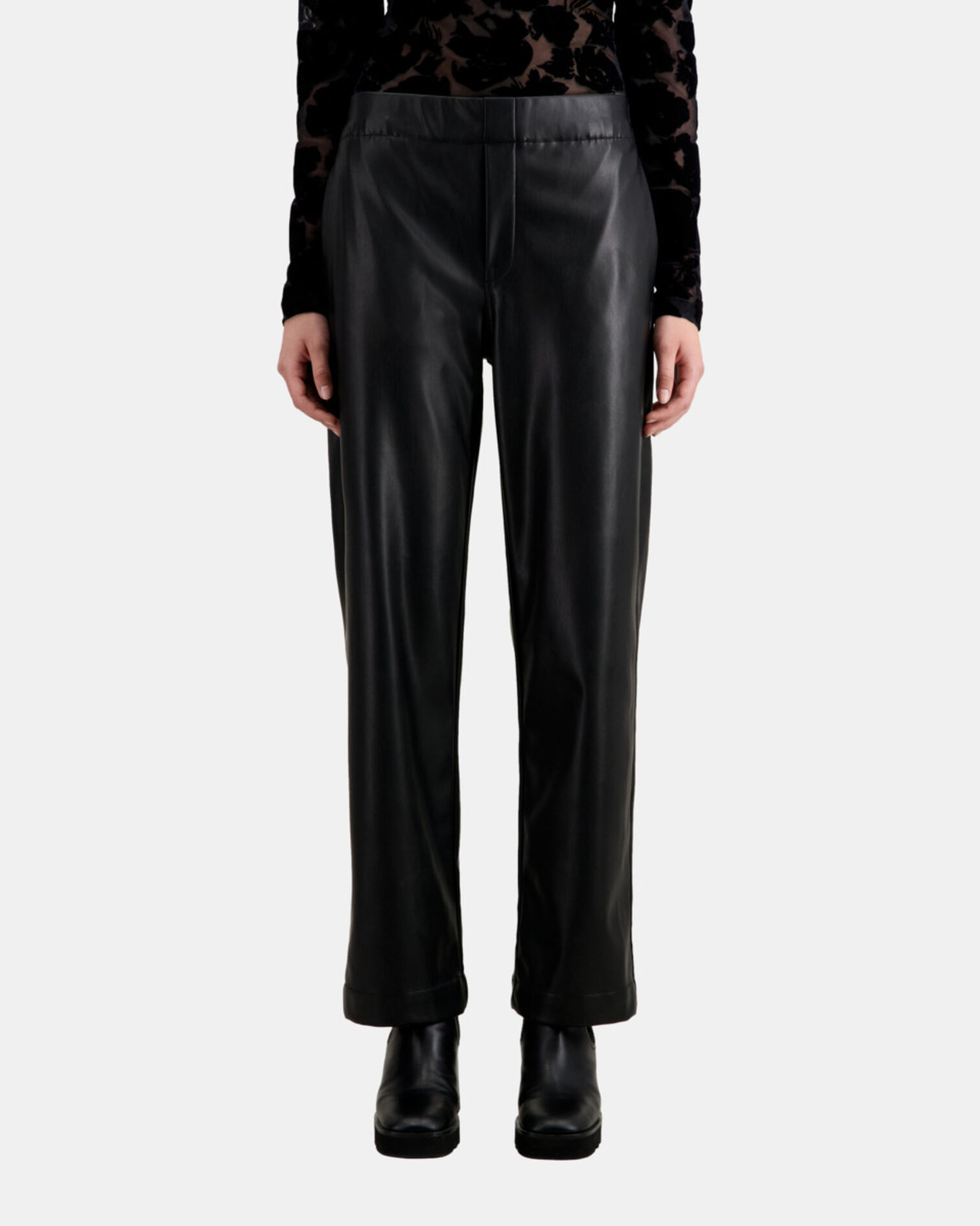 Schwarze Hose in Lederoptik, BLACK, hi-res image number null