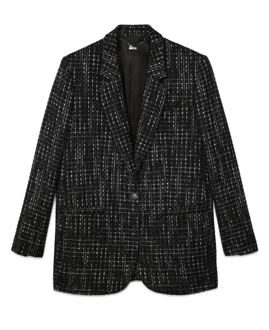 black and white tweed suit jacket