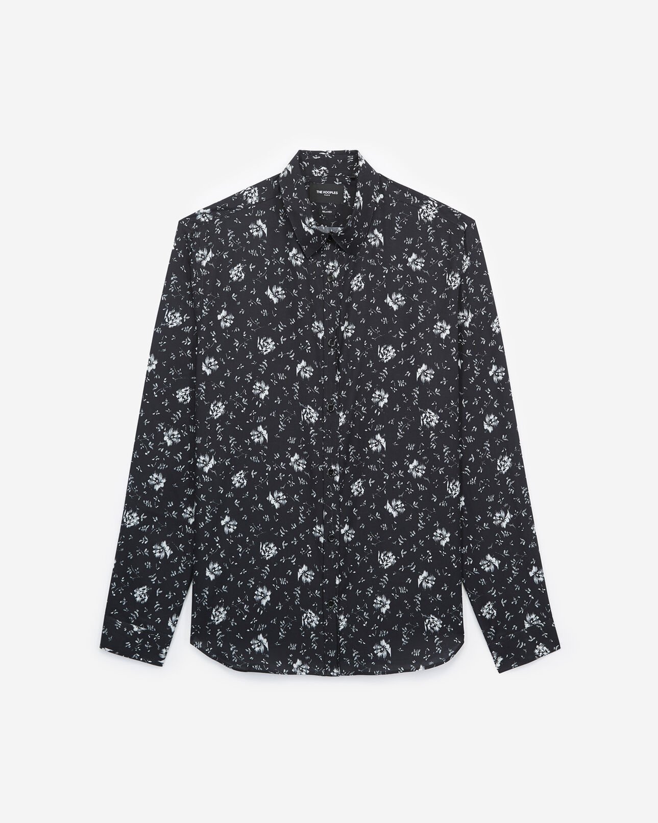 The Kooples HOMBRE BLACK WHITE camisa negra cuello clásico estampado flores
