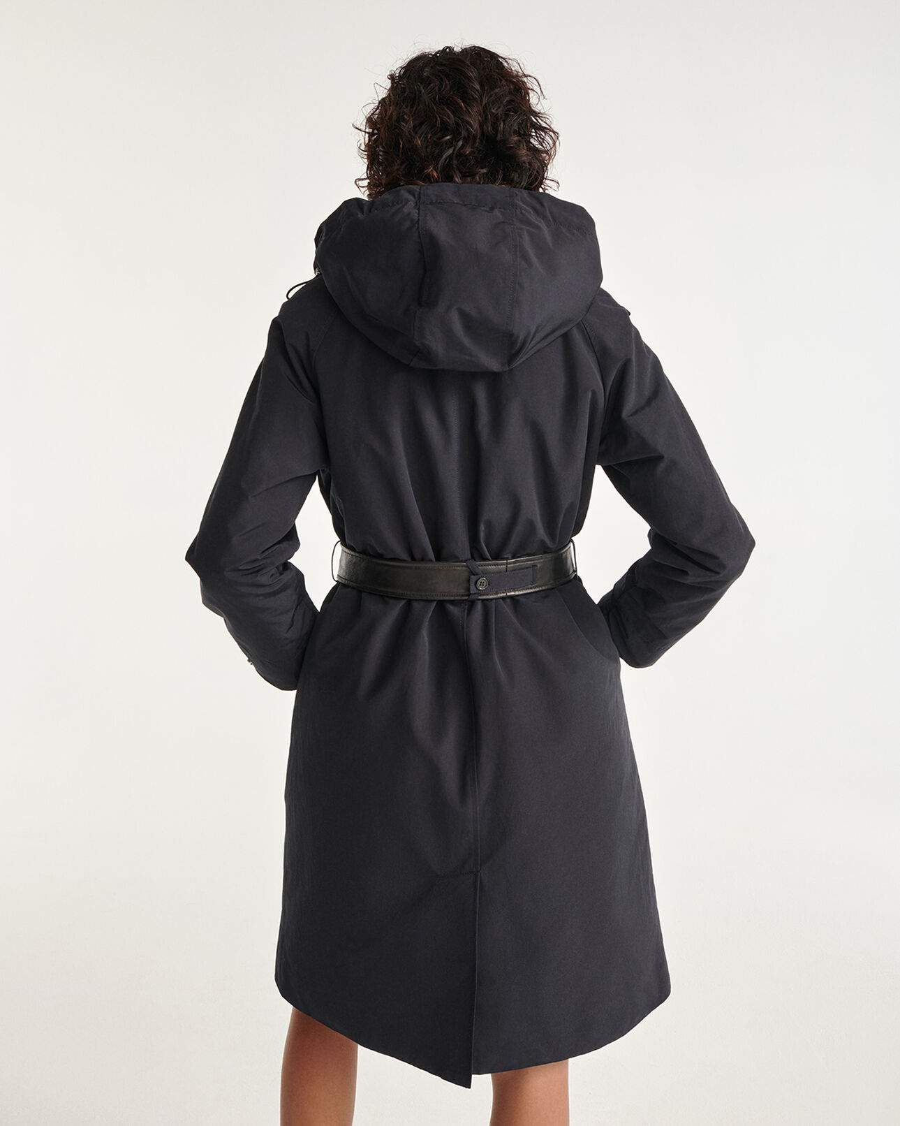 The Kooples WOMEN NAVY navy blue parka with leather details and belt