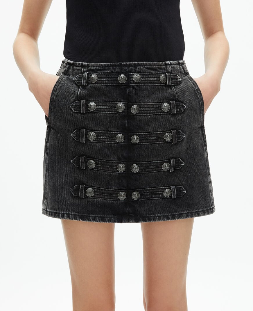 The Kooples WOMEN BLACK WASHED short gray denim skirt