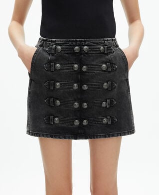 The Kooples WOMEN BLACK WASHED short gray denim skirt