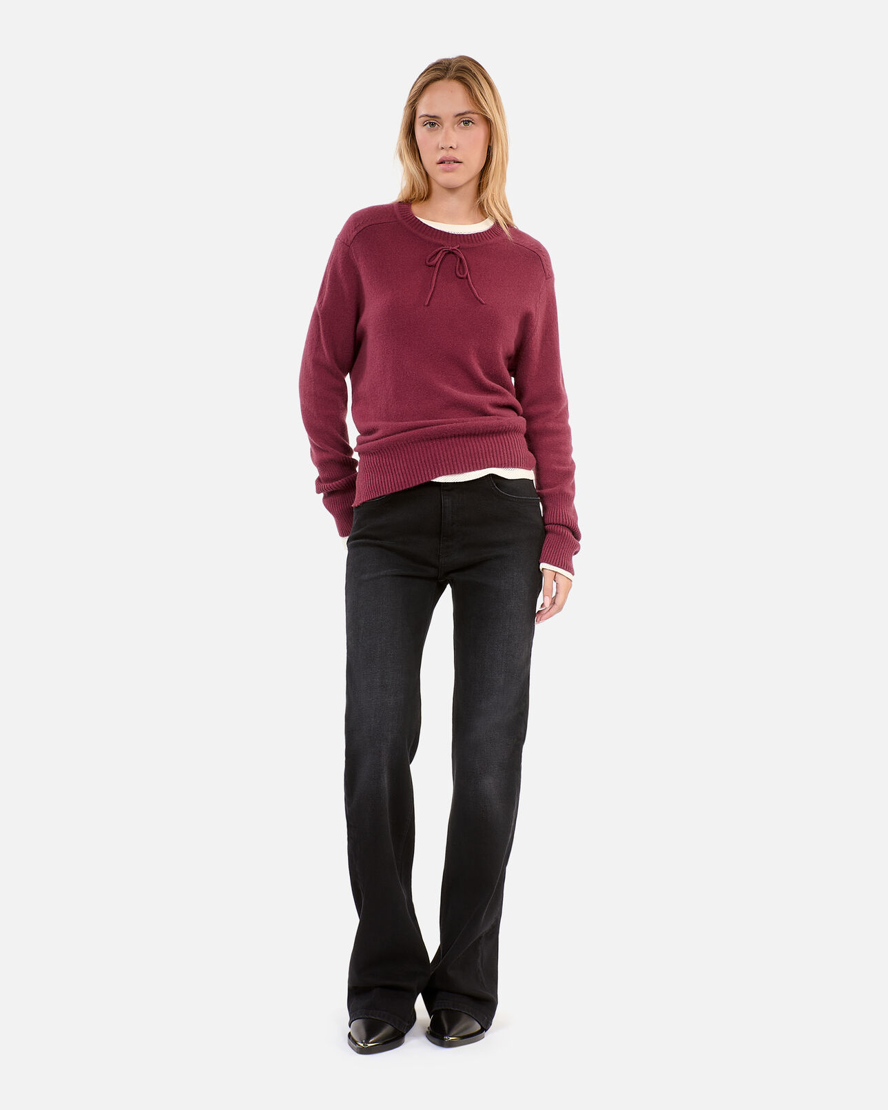The Kooples WOMEN AUBERGINE burgundy cashmere sweater