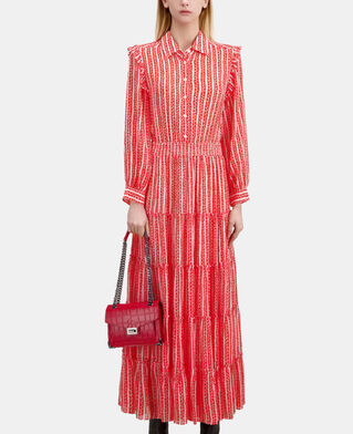 The Kooples FEMME RED WHITE robe longue imprim&eacute;e avec volants