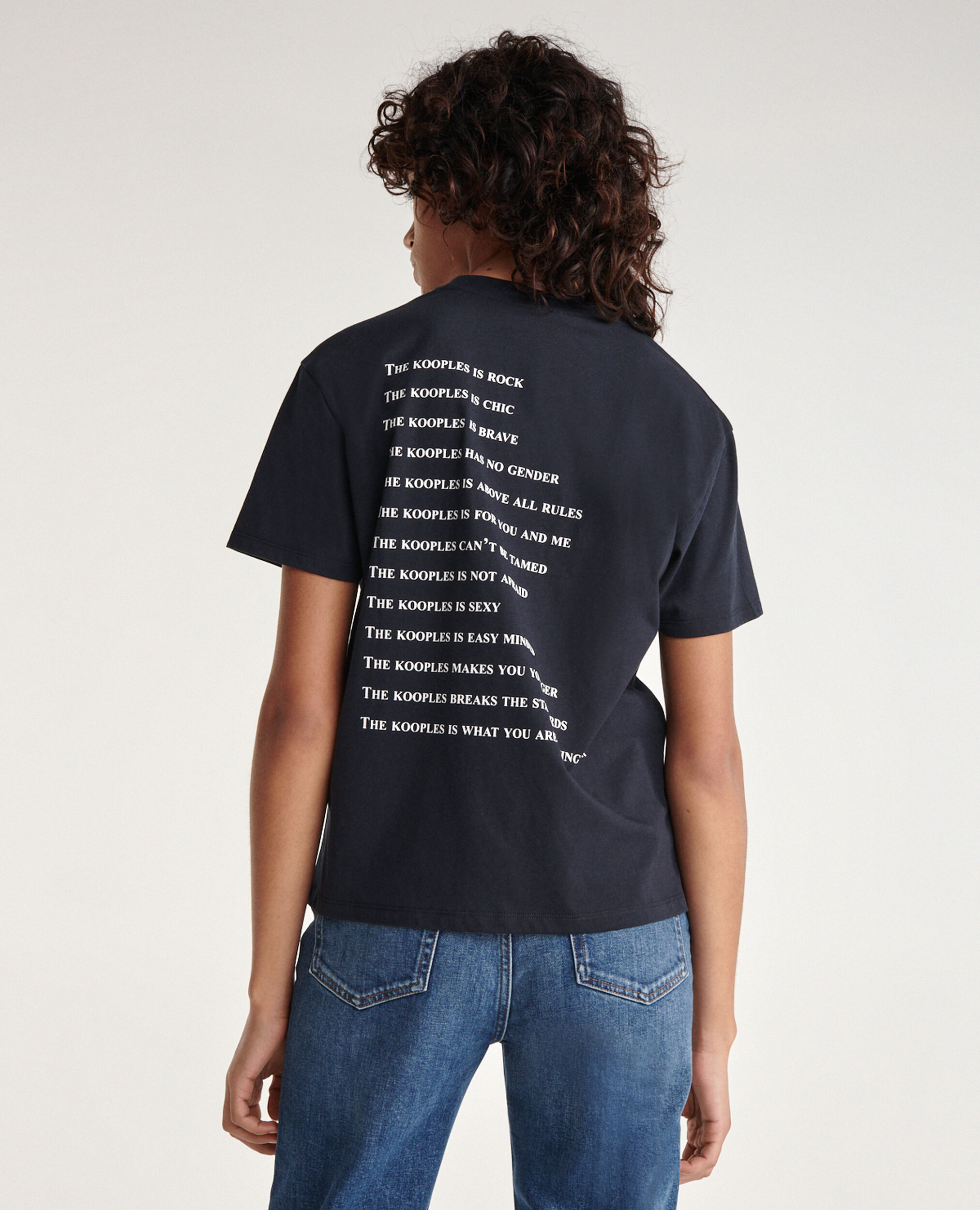 Marineblaues Baumwoll-T-Shirt mit Aufdruck what is, NAVY, hi-res image number null