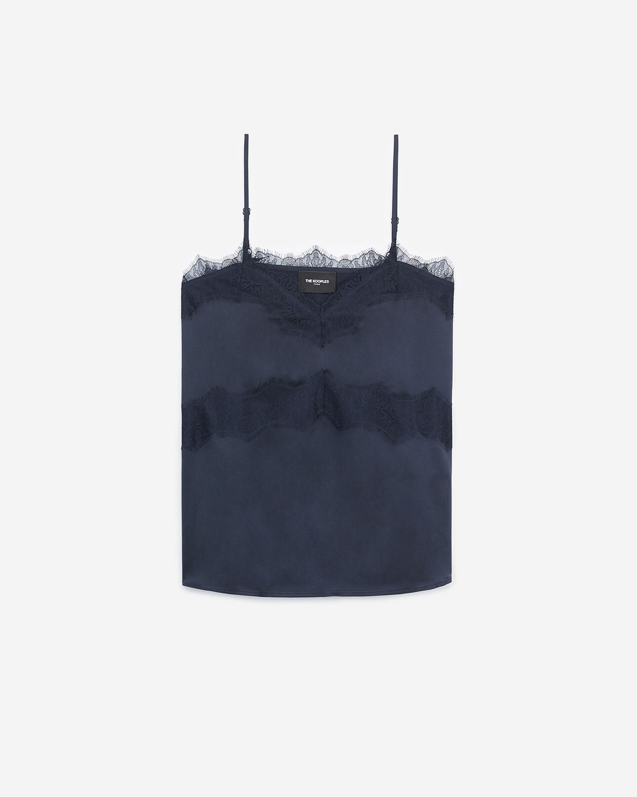 The Kooples FEMME NAVY caraco soie bleu dentelle