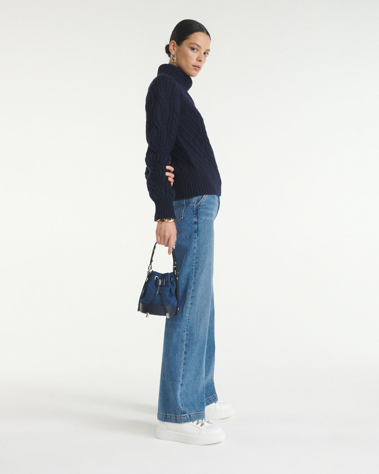 The Kooples DAMEN NAVY wollpullover zopf marineblau rollkragen