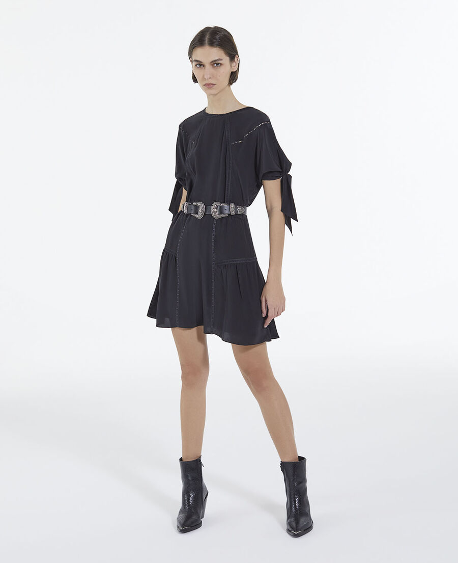 short black silk dress with knotted sleeves